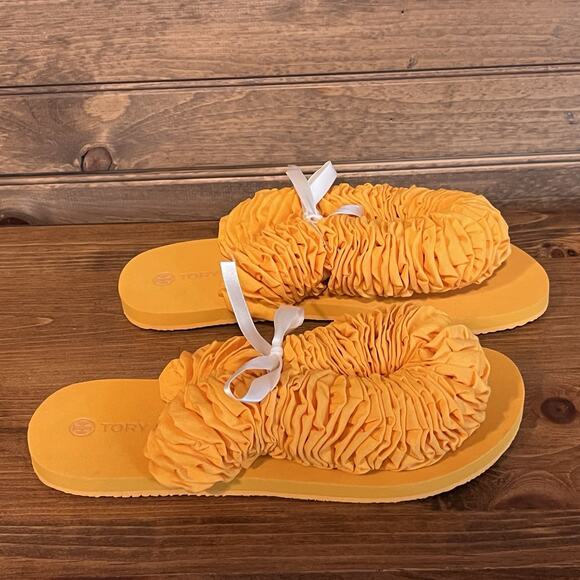 Tory Burch The Yo-Yo Squash Orange Flip-Flops Sandals Size 7 Women’s - Picture 4 of 10
